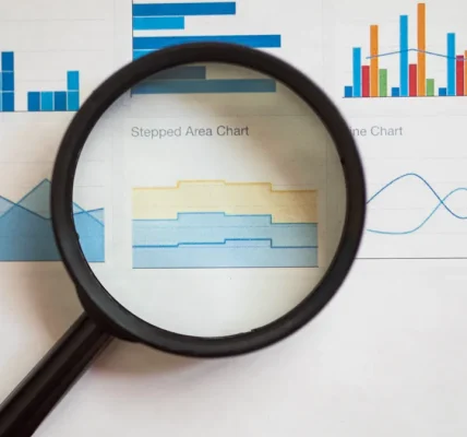 magnifying glass over chart graphics on a report