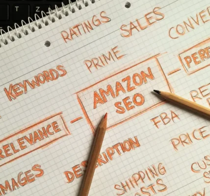 notebook page with handwritten SEO terms and pencils
